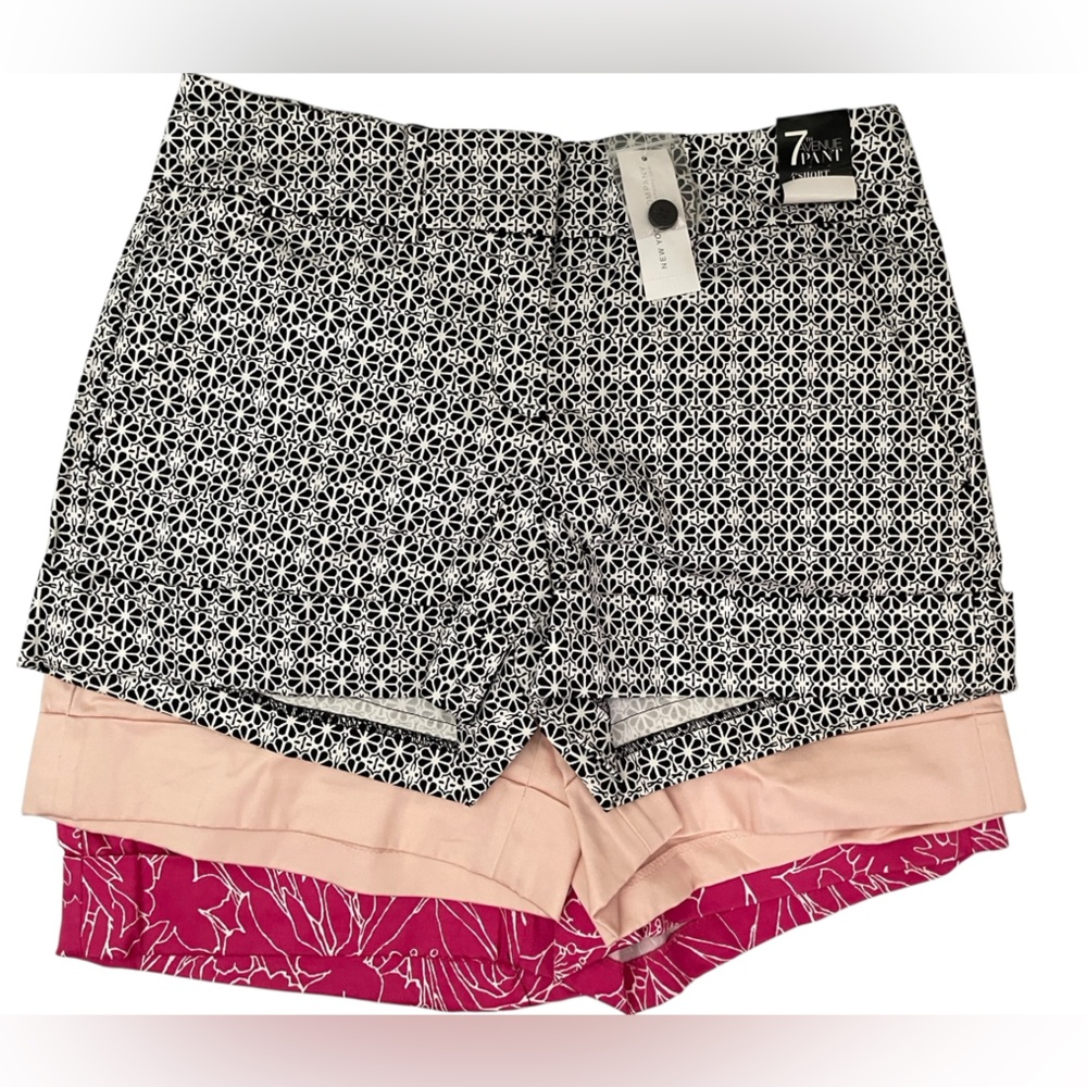 Lot 3 New York & Company Women's Patterned Shorts - Black, White, and Pink